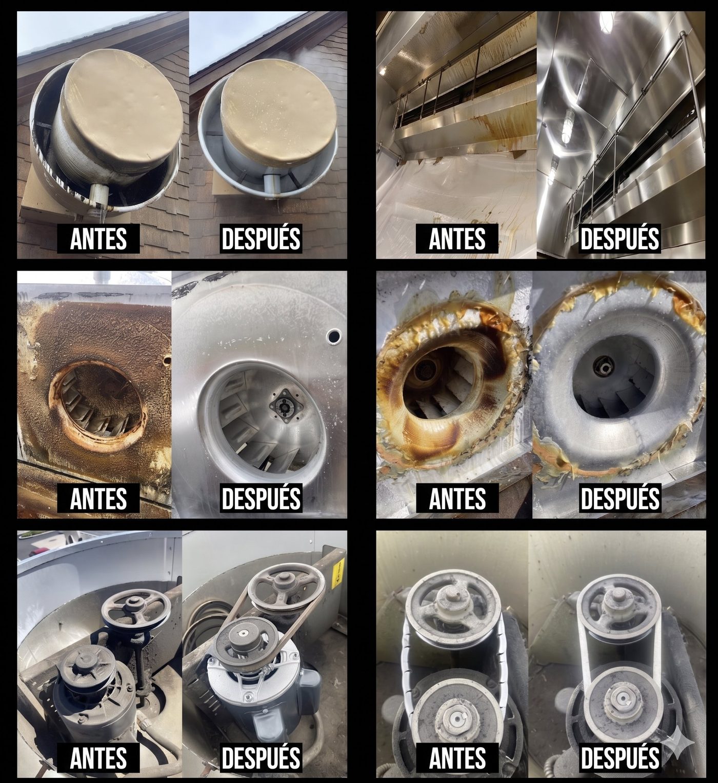 Antes y después: limpieza de campanas y extractores industriales